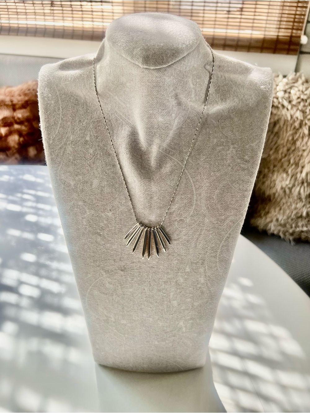 Stella & Dot Silver Spike Fan Pendant Necklace